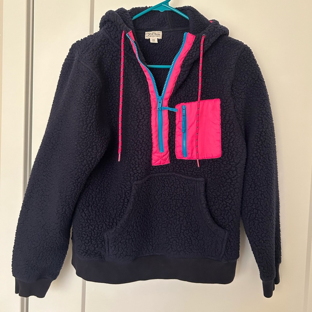 J Crew Polartec® sherpa fleece half-zip hoodie, EUC, size XS